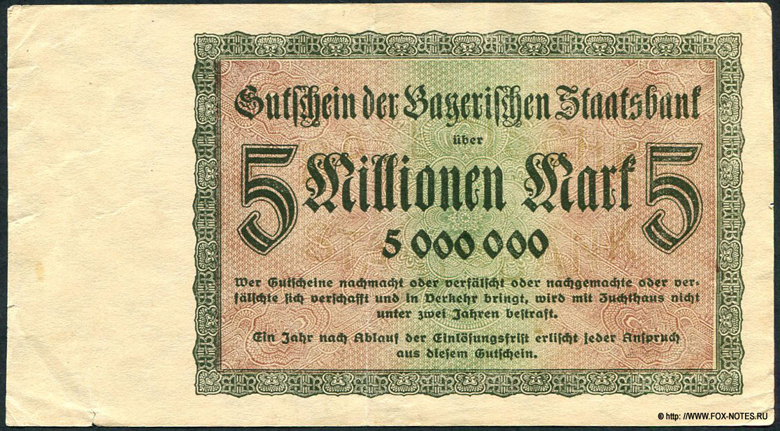 Bayerische Staatsbank 5000000 Mark 1923