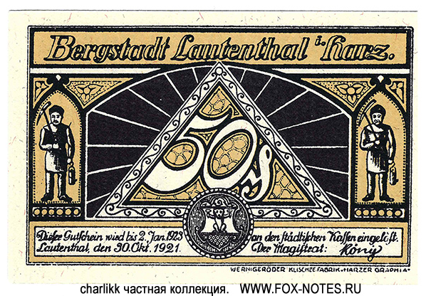 Bergstadt Lautenthal i. Harz 50 Pfennig 1921