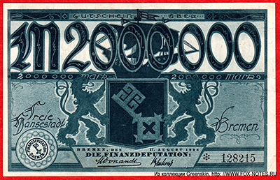 Finanzdeputation, Stadt Bremen 2000000 Mark 1923