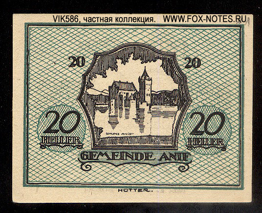 Gemeinde Anif Gutschein 20 Heller 1920 (I Auflage)