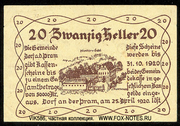 Gemeinde Dorf an der Pram 20 Heller 1920