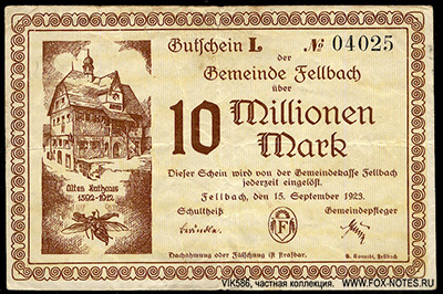 Gemeinde Fellbach 10 Millionen Mark 1923