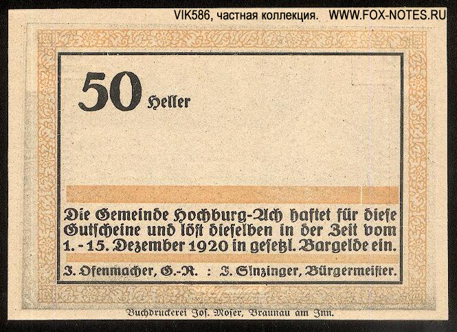 Gemeinde Hochburg-Ach 50 Heller 1920