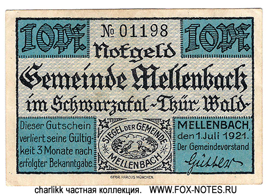 Gemeinde Mellenbach 10 Pfennig 1921