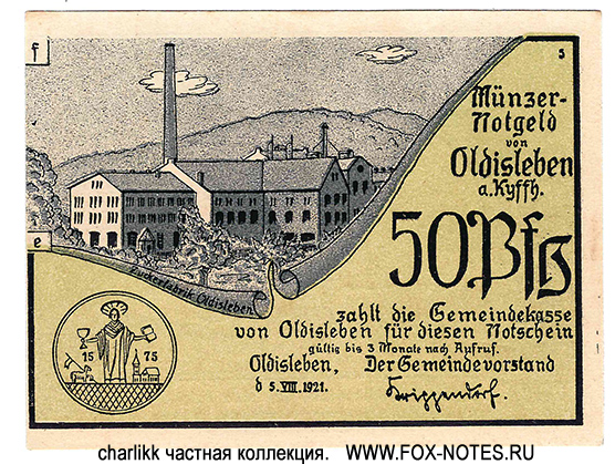 Gemeinde Oldisleben 50 Pfennig 1921