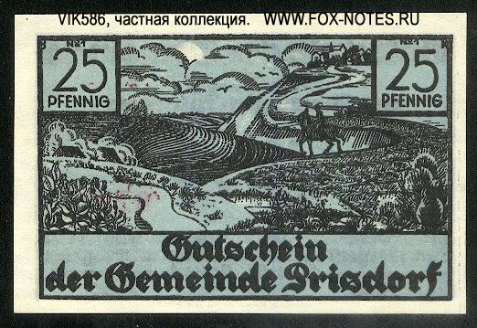 Gutschein der Gemeinde Prisdorf 25 Pfennig 1921.