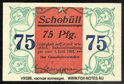 Notgeld der Gemeinde Schobüll. 75 Pfennig 1921.