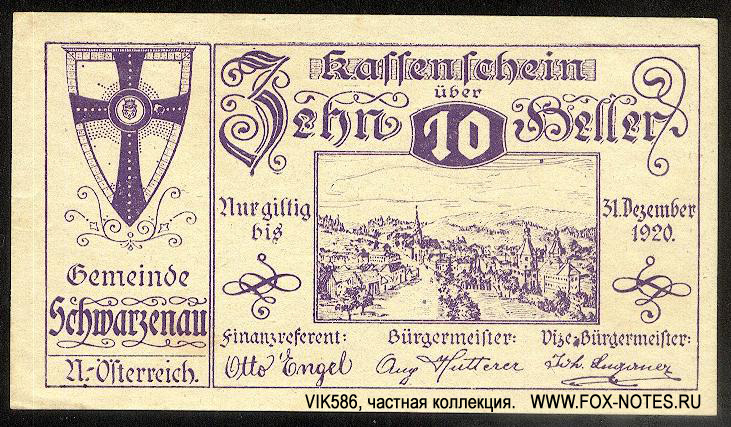 Gemeinde Schwarzenau Niederösterreich 20 Heller 1920