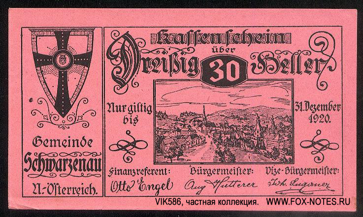 Gemeinde Schwarzenau Niederösterreich 30 Heller 1920