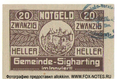 Gemeinde Sigharting 20 Heller 1920