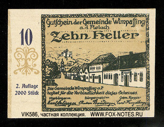 Gemeinde Wimpassing an der Pielach 10 Heller 1920