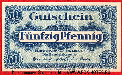 Stadthauptkasse Hannover 50 Pfennig 1919