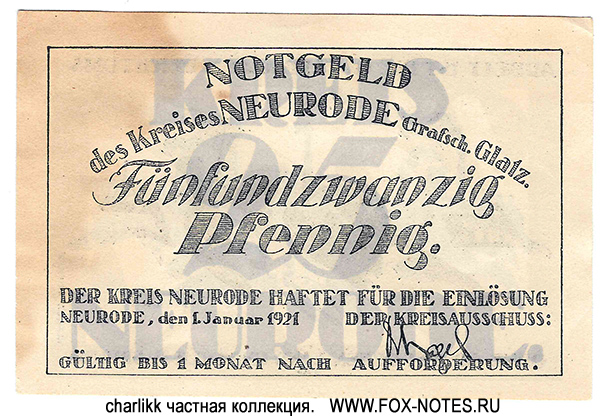 Notgeld der Kreis Neurode. 25 Pfennig. 1. Januar 1921.