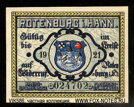 Kreissparkasse Rotenburg i Hann. 25 Pfennig 1921