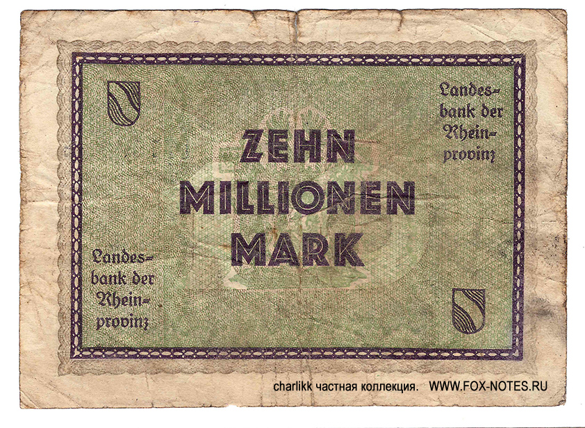 Landesbank der Rheinprovinz 10 Millionen Mark 1923