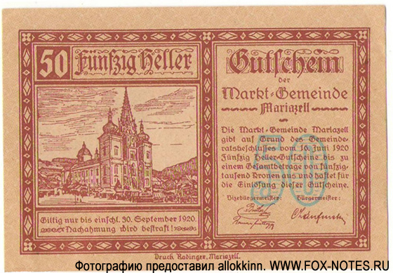 Firma Josef Rohrbacher, Mariazell 50 Heller 1920