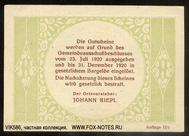 Ortsgemrinde Königsau 50 Heller 1920 Auflage II/1