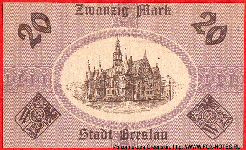 Stadt Breslau 20 Mark 1918