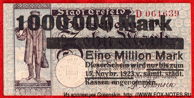 Stadt Crefeld 1000000 Mark 1923