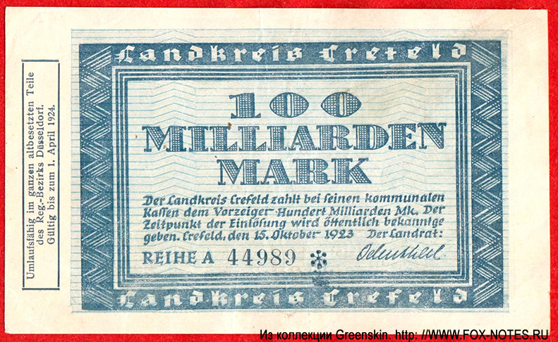Crefeld 100 Milliarden Mark 1923