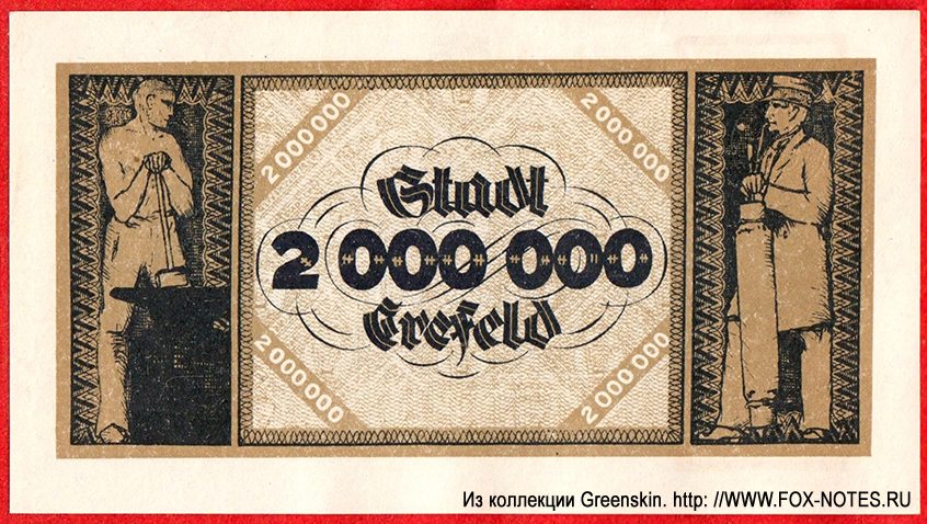 Stadt Crefeld 2 Millionen Mark 1923