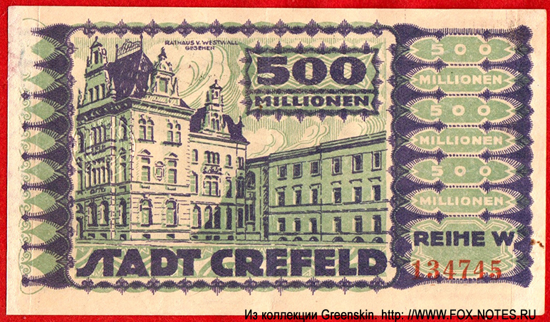 Stadt Crefeld 500 Millionen Mark 1923