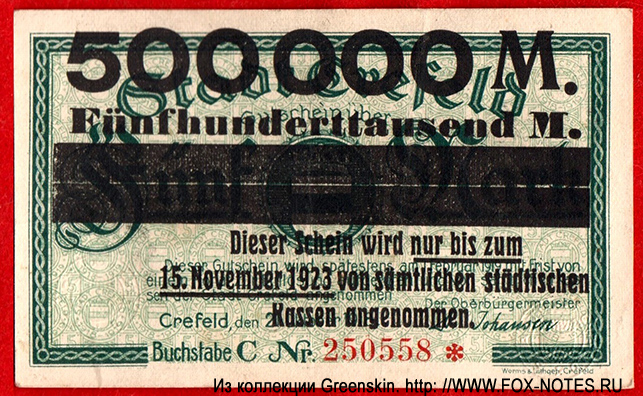 Stadt Crefeld 500000 Mark 1923