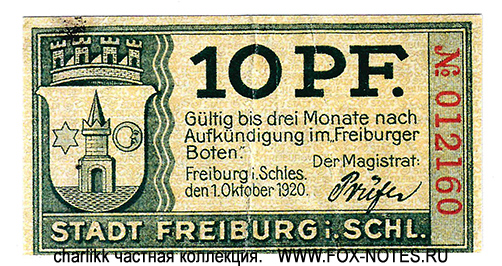 Stadt Freiburg in Schlesien 10 Pfennig 1920