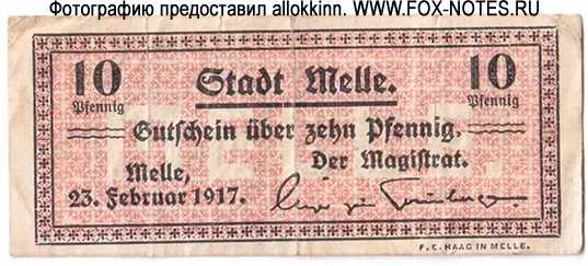 Stadt Melle 10 Pfennig 1917