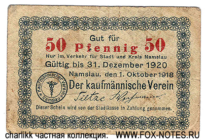 Stadt Namslau 50 Pfennig 1918