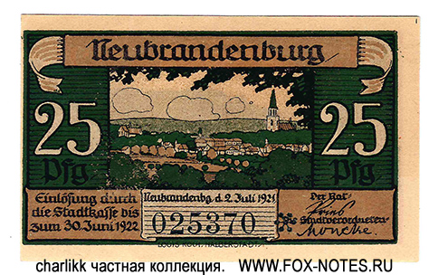 Stadt Neubrandenburg 25 Pfennig 1921