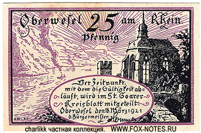 Notgeld der Stadt Oberwesel. 25 Pfennig. 1921.