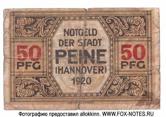 Notgeld der Stadt Peine. 50  Pfennig. 3. Juni 1920.