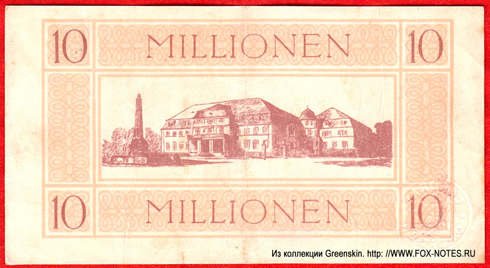 Gutschein des Landkreises Solingen. 10 Millionen Mark. 28. August 1923.