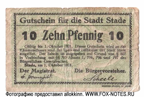 Stadt Stade 10 Pfennig 1918