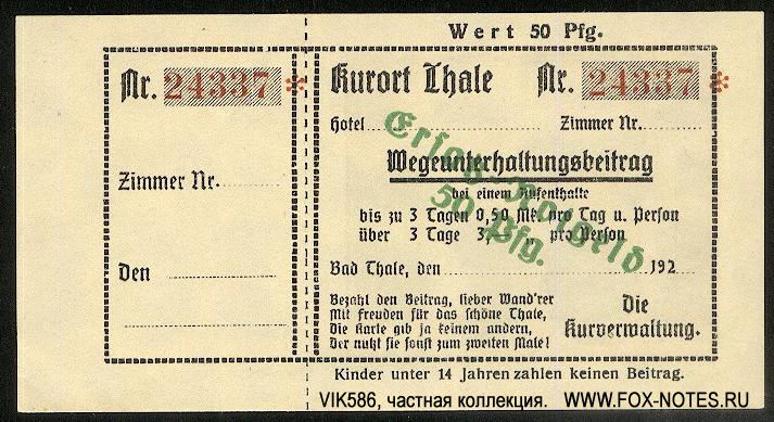 Stadt Thale a. Harz Ersatz-Notgeld. 50 Pfennig 1921