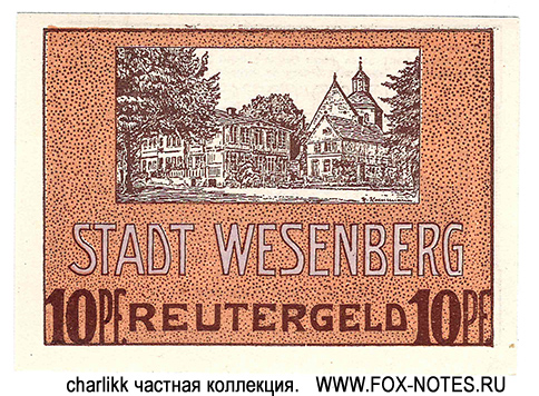 Reutergeld der Stadt Wesenberg 10 Pfennig 1922