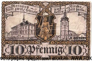 Gutschein der Stadt Wiehe. 10 Pfennig. 9. Oktober 1920.