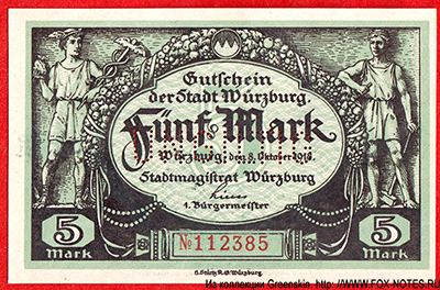 Stadt Würzburg. 5 Mark. 1918.