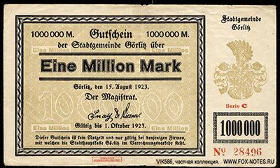 Stadtgemeinde Görlitz 1000000 Mark 1923
