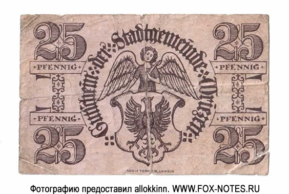 Stadtgemeinde Wriezen 25 Pfennig 1919