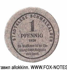 Stadkasse Schmalkalden 1 Pfennig 1920