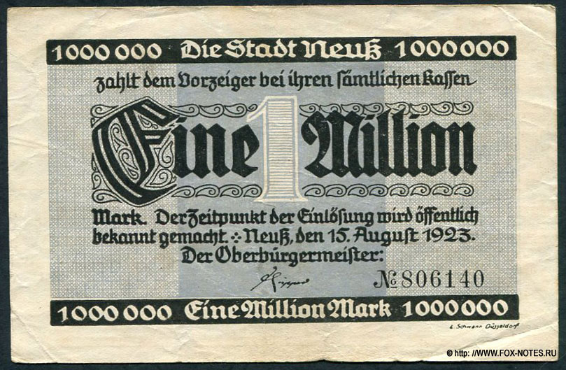 Stadt Neuss 1000000 Mark 1923