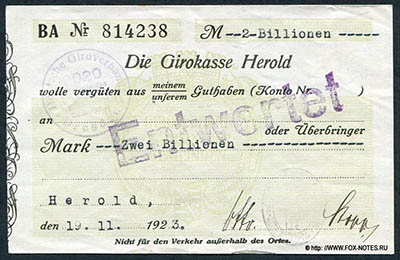 Herold / Sachsen 2 Billionen Mark 1923