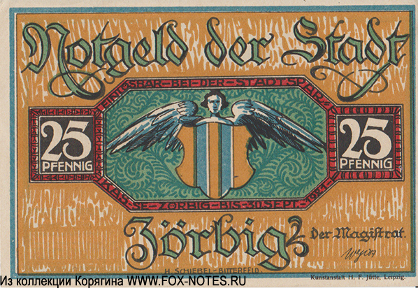 Notgeld der Stadt Zörbig. 25 Pfennig. Gültig bis 30.09.1921. (Bild I)