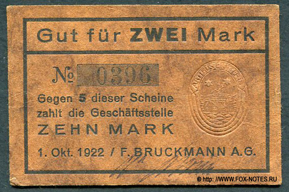 2 Mark 1922 F. Bruckmann AG, München (Bayern)