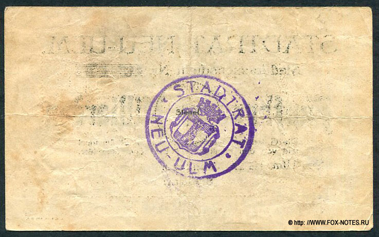Stadt Neu-Ulm. Stadtkassenschein 500 Milliarden Mark. 22. August 1923.
