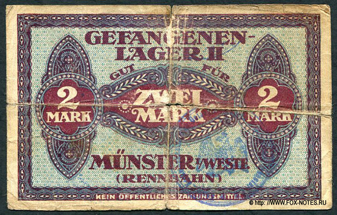 Gefangenenlager II. Münster i. Westfalen. 2 Mark