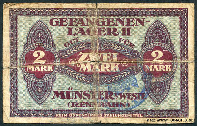 Gefangenenlager II. Münster i. Westfalen. 2 Mark