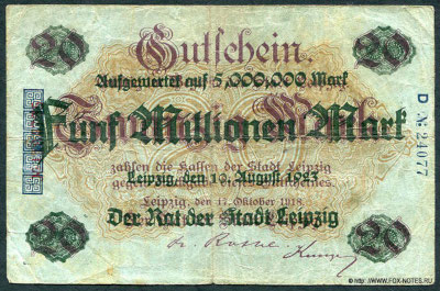 Bezirk der Stadt Leipzig 5 Millionen Mark. 1923.